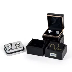 Custom Logo Luxury PU Leather Square Cufflinks Box with Velvet Lining New Design Jewelry Storage Packaging in Stock