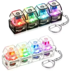 Custom Logo Mechanical Keyboard Keychain Keycap Fidget Clicker Stress Relief Toy with LED Light