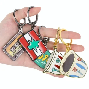 Custom Logo Promotion Designer Kawaii Cute Zinc Alloy Metal Keychains Silk Screen Printing Light Weight Rectangle Shape For