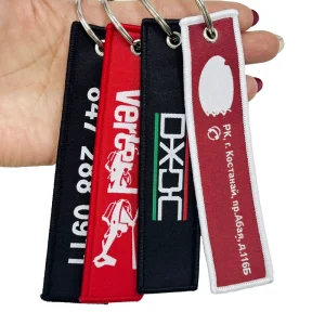 Custom Logo Promotional Gift Embroidered Motorcycle Key Chain Ring Embroidery Patch Keychain Tag