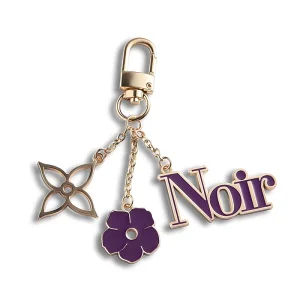 Custom Logo Purple Flower Hollow Out Soft Enamel Metal Handbag Mini Bag Keychain