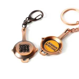Custom Logo QR Code Cooking Mini Kitchen Keychain Copper 3D Pan Key Chain