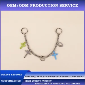 Custom Logo Silver Cross Keychain Chain Punk Gothic Bag Strap Extender Alternative Handbag Pendant Low MOQ Factory
