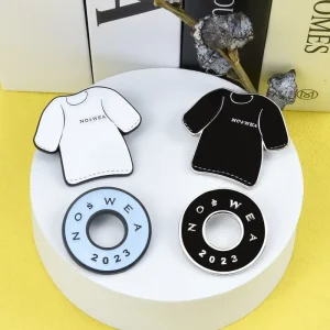 Custom Logo T Shirt Shape Metal Brooch Round Ring Brand Name Enamel Lapel Pins Clothing Merchandise Souvenir Badge