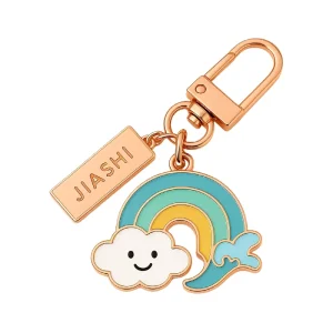 Custom Logo Zinc Alloy Metal Key Chains Cartoon Rainbow Metal Enamel Little Charm Keychain with Nameplate