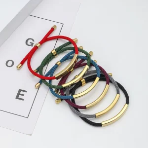 Custom Logo316l Stainless Steel Jewelry 18k Pvd Gold Bangles Lucky Bracelet Holiday Gift Adjustable Woven Anchor Pattern Charm