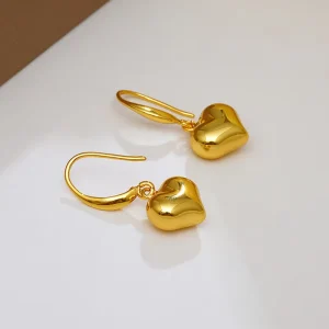 Custom Luxury Gold Smooth Solid Twisted Heart Fish Hook Drop Stud Earrings for Women 316L Stainless Steel Dainty Daily Jewelry