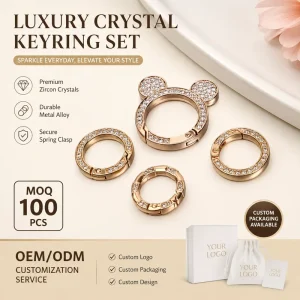 Custom Luxury Rhinestone Zinc Alloy Coin Holder Keychain Ring Light Weight Crystal Key Holder Custom Packaging OEM ODM