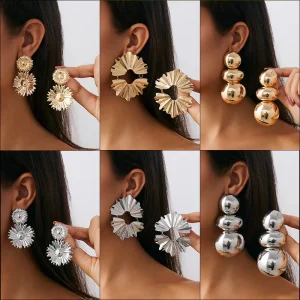 Custom Luxury Women Gold Silver Oversized Floral Ball Drop Earrings Aretes Acero Inoxidable 316l Party Statement Jewelry