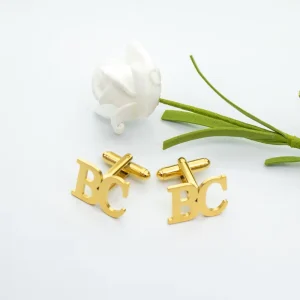 Custom Made DIY French Style Mens Suit Cufflinks Copper Alloy Gold Plated Name Initial Design Corporate Gifts