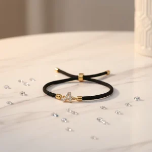 Custom Made Personalized Summer Bracelets Black Color Rope Zirconia Letter A-Z Initial Adjustable Friendship Bracelets