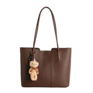 Custom Material Bear Charm Shoulder Tote PU Handbag Ladies Casual Large Capacity Daily Purse OEM ODM Custom Logo Accepted