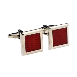 Custom Men’s Business Suit Shirt Fashion Jewelry Maroon Strip Enamel Cufflink Set for Wedding Tuxedo Trendy Gift Idea