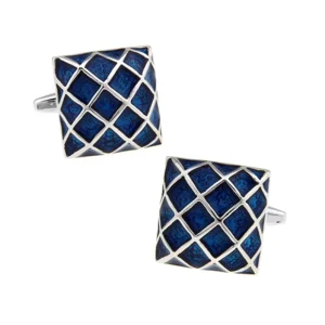 Custom Men’s Classic Blue Grid Cufflinks and Tie Clip Trendy Fashion Jewelry for Wedding Suit Tuxedo Accessory Gift Set