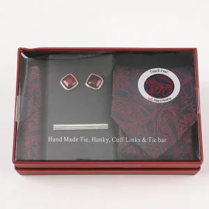 Custom Men’s Gift Sets Men Ties Set With Fashion Paisley Classic Necktie Hankie Cuff Links Tie Clip Gift Box Sets
