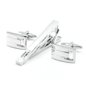 Custom Men’s Silvery Tie Clip and Cufflinks Trendy Wedding Tuxedo Jewelry Accessory for Suit Shirt Fashion Pin Bar