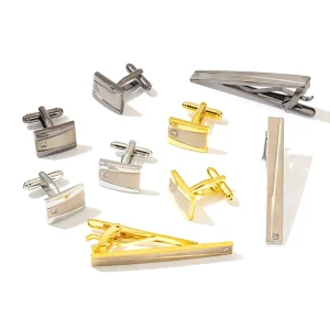 Custom Men’s Women’s Personalized Logo Brass Metal Engagement Wedding Business Gift Cuff Link Tie Clip Sets