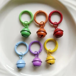 Custom Metal Bell Spring Buckle Hanging Ring Candy Color Circle Shape Baking Paint Key Chain Simple Bag Pendant DIY KeyChain