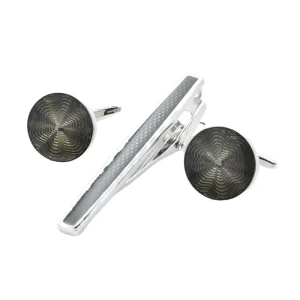 Custom Metal Black Grey Enamel Cuff Links Tie Pin Suit Shirt Silver Plated Cufflinks Tie Clip Set for Men