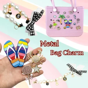 Custom Metal Chain Bag Flower Charm Elegant Purse Pendant Accessory for Women DIY Metal Large Charms Tote Bag Charm