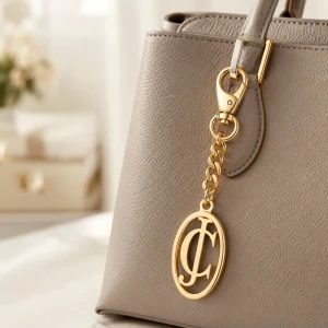Custom Metal Logo Pendant Charm with Chain and Clasp for Handbag Purse Keychain Decoration