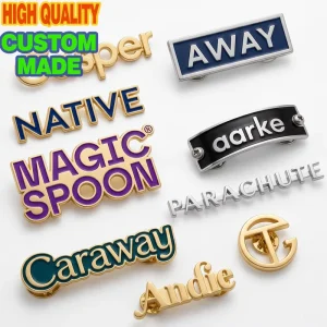 Custom Metal Pins Soft Hard Enamel Gold Silver Bronze Plating Logo Modern Typography Nameplate Streetwear Fashion Merch Brooch