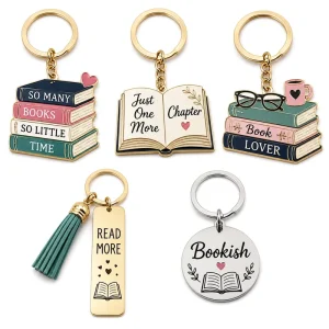 Custom Metal Soft Enamel Book Lovers Keyring Gold Bookish Metal Keychains Key Chains Key Ring