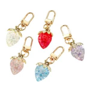 Custom Metal Strawberry Plastic Coin Holder Keychain Charms Dainty Pendant Mini Resin Keyring Ornament Gift Fashion Jewelry