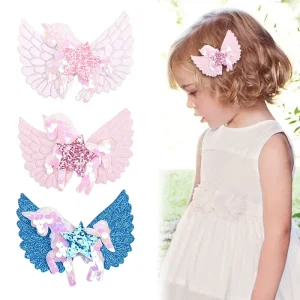 Custom Metal Unicorn and Star Bow Hairpin Glitter Angel Wing Bar Hair Clip for Children Lovely Horse Accessories with Sequins