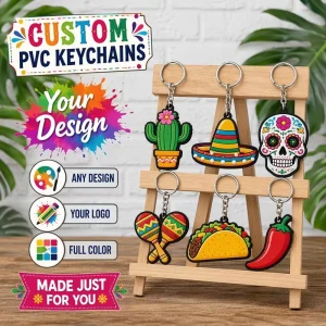 Custom Mexican Fiesta PVC Rubber Keychain Cactus Sombrero Sugar Taco Maraca Key Ring Pendant Cinco De Mayo Day of Dead Gift
