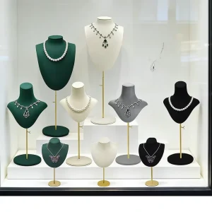 Custom Microfiber Jewelry Display Stand Metal Necklace Bust with Custom Jewellery for Accessories