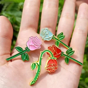 Custom Modern Metal Soft Hard Enamel Rose Flower Lapel Pins Gold Silver Plated Custom Colors Custom Size