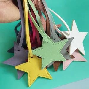 Custom Multicolor PU Leather Star Bag Charm Five Pointed Pendant Keychain DIY Handbag Accessories Luggage Tag Decor Gift