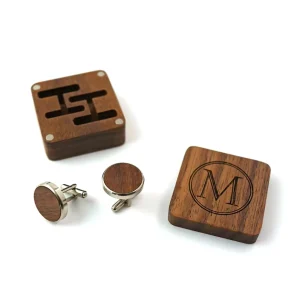 Custom Name Litter Gift High-end Solid Wood Box Matte Magnet Suction Men’s Sleeve Nail Cufflinks Storage Packaging Velvet Lining