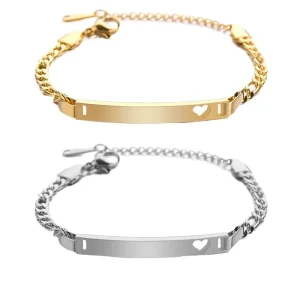 Custom Name Logo Engraved Gold Plated Stainless Steel Heart Bracelet Personalized Silicone Bangles