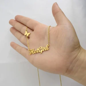 Custom Name Necklace 18K Gold Plated Stainless Steel Minimalist Butterfly Pendant Personalized Strand Gift