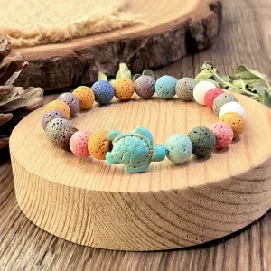 Custom Natural Stone Beads Turtle Charms Fashion Jewelry Bracelets Bangles Volcanic Color Bracelets Turtle Jewelry