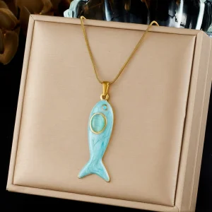Custom Necklace Fashion Necklace Dripping Oil Fish Pendant Stainless Steel Necklace