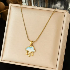 Custom Necklace Fashion Necklace Oil Drop Gradient Colored Cloud and Raindrop Pendant Stainless Steel Necklace