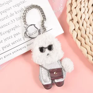 Custom New Cartoon Plush Dog Car Key Chain Pendant Leather Bear Key Ring Accessories Bag Charm Luxury Designer Keychain