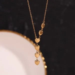 Custom Not Fade Fine 18K Gold Plated Stainless Steel Love Heart Pendant Tassel Necklace for Women