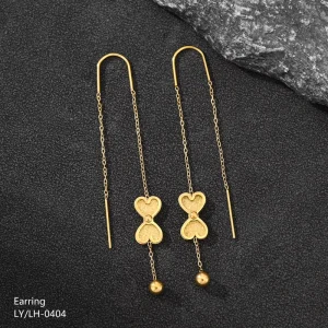 Custom ODM OEM Style Niche Women’s Gold-Plating Stainless Steel Bow Beaded Drop Earrings