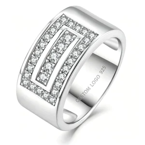 Custom OEM Fine Jewelry 925 Sterling Silver Engagement Wedding Diamond Gemstone Fashion Moissanite Mens Rings Geometric