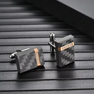 Custom OEM High End Luxury Men Stainless Steel Carbon Fiber Cufflinks Premium Business Formal Wear Cufflinks CZ Cufflinks