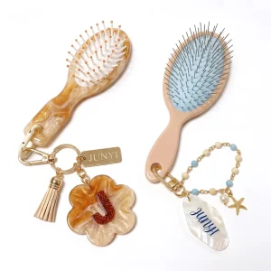 Custom OEM Mini Cushion Hair Brush Keychain Portable Detangling Brush with Charm Pendant Travel Hair Brush