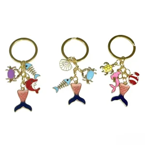 Custom Ocean Theme Keychain Set Enamel Sea Creature Key Ring Fish Bone Crab Mermaid Tail Charms For Marine Gift Shop Supplies