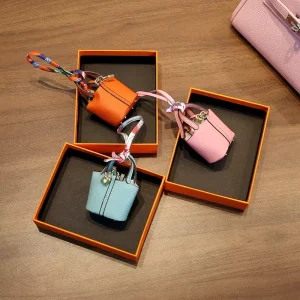 Custom PU Mini Basket Bag Charm Pendant Car Key Hanging Ornaments Cute Trendy Purse Earphone Charms For Women