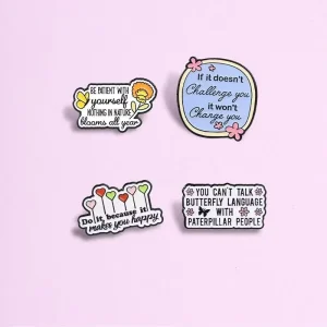 Custom Pastel Flower Motivational Zinc Alloy Pin Set Positive Affirmation Brooch for Graduation Student Mental Health Support