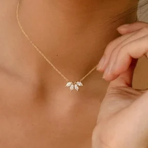 Custom Personalised Women Jewelry 18k Gold Plated Cubic Zirconia Diamond Petal Pendant 925 Sterling Silver Necklace