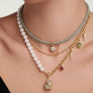Custom Personalized Layered Necklace Mix Pearl Rope Chain Cupcake Charm Colorful Rhinestones Pendant Fashion Jewelry for Women